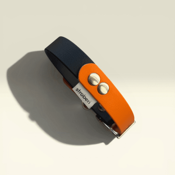 stroberi-midi-orange-black-antkaklis Rankų darbo antkaklis šunims